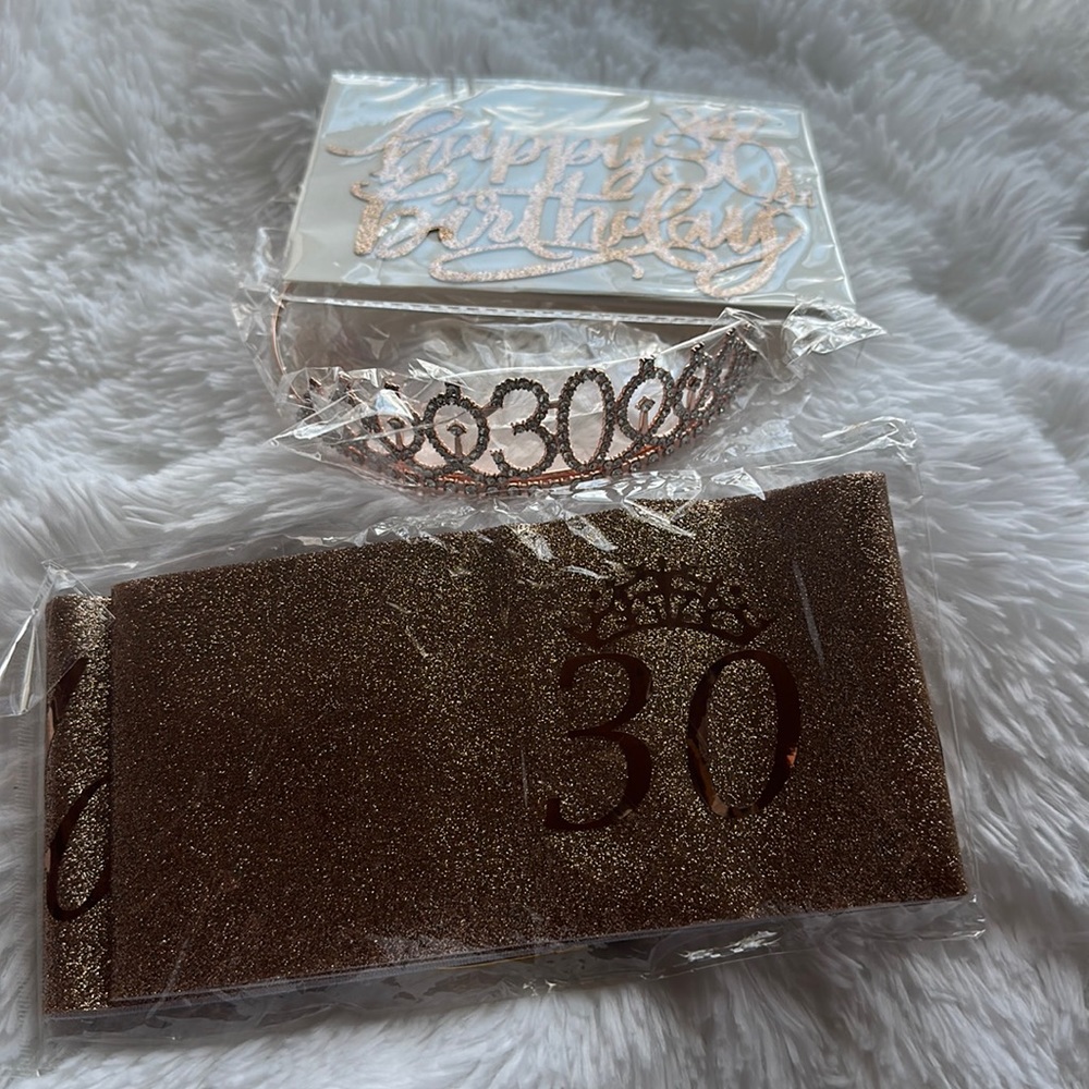30th Birthday crown sash pin cake topper